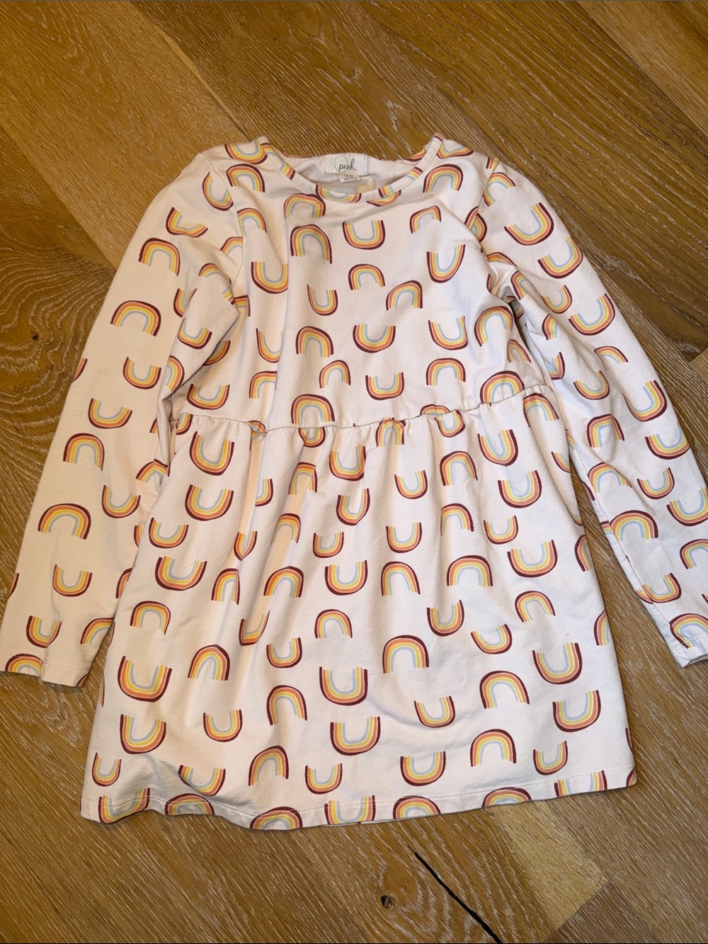 Peek Soft Pink Long-Sleeve Rainbow Print dress